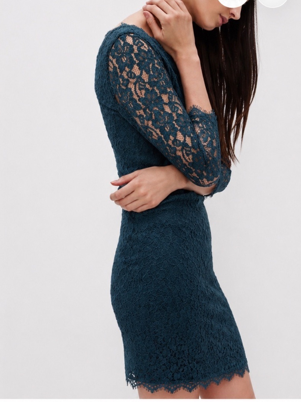Aritzia Babaton Rafael Lace Mini Dress Dark Teal Formal Size 4 - Picture 5 of 16